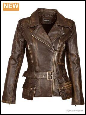 Real Lambskin Leather Moto Jacket with Zipper Closure